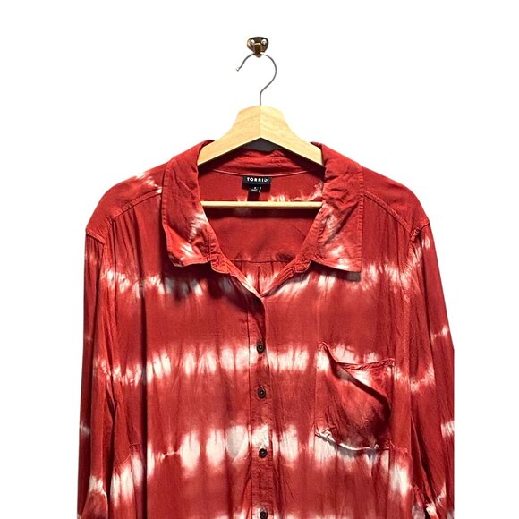 Torrid Lizzie Rayon Long Sleeve Shirt Cherry Red Size 4 (18/20) - Picture 6 of 16